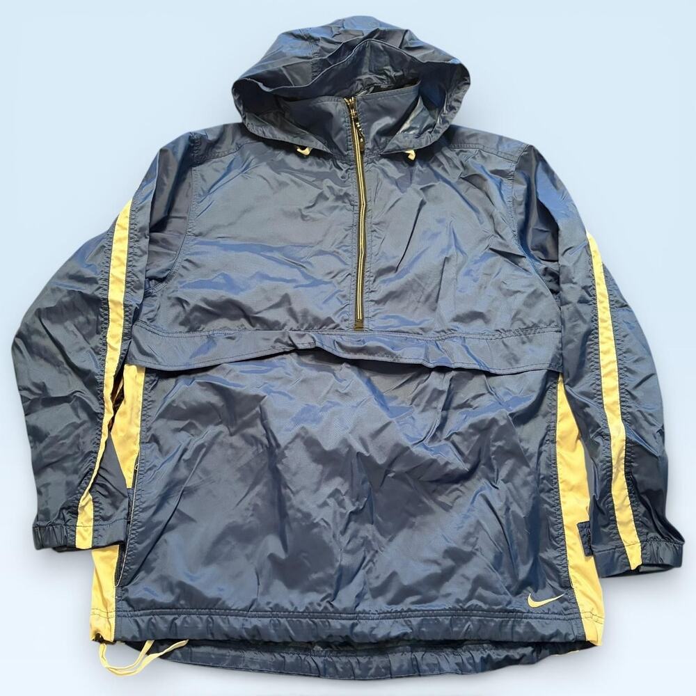 Nike Pullover Jacket Mens Large Blue Half Zip Hooded Windbreaker Swoosh Athletic